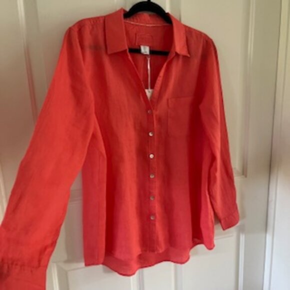 NWT Sigrid Olsen 100% LINEN Button Down Shirt Coral Large - Picture 6 of 8